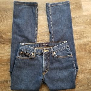EARL JEANS Straight Leg Leather Pocket Flap Denim Blue Jeans
